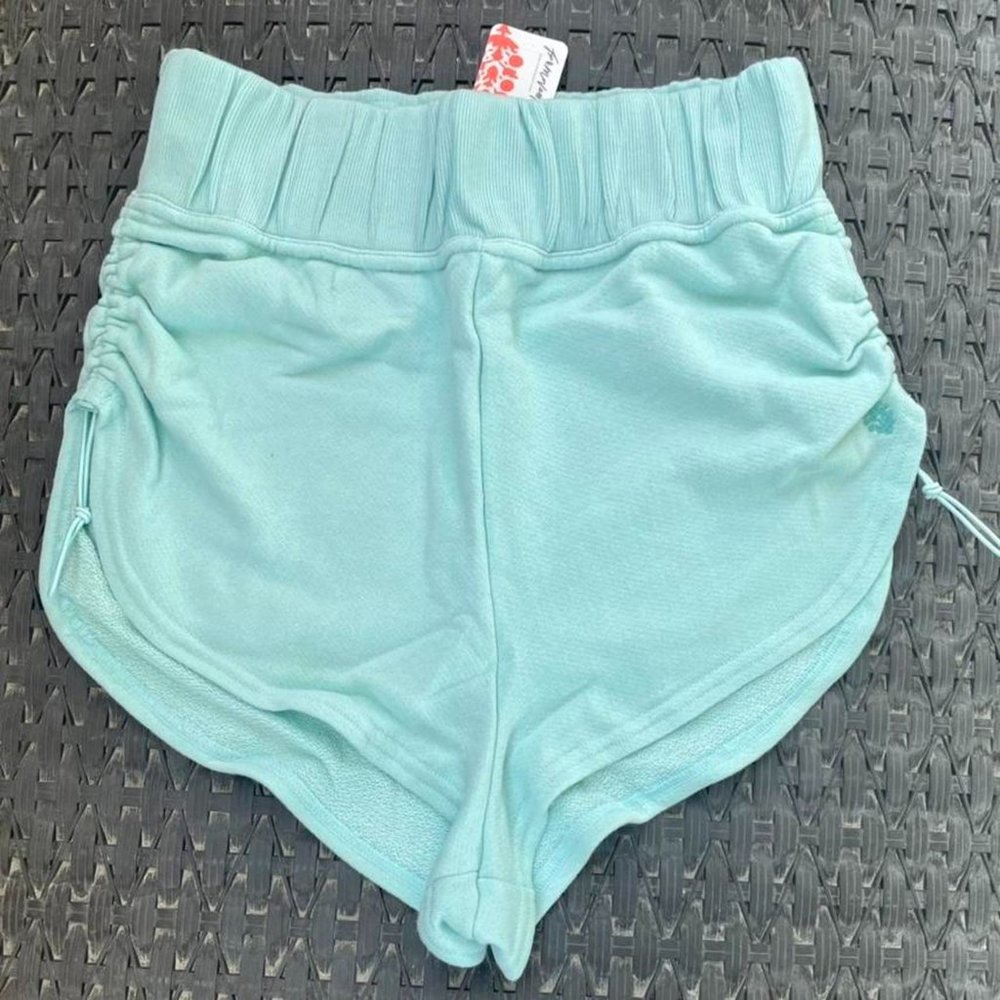 Free People Blue Green Ruched Drawcord Shorts